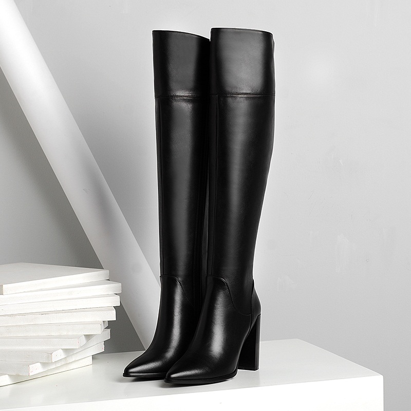 

brand shoes high heels autumn winter knee high boots woman pointed toe runways warm snow boot leather cowboy sexy women shoes, Beige