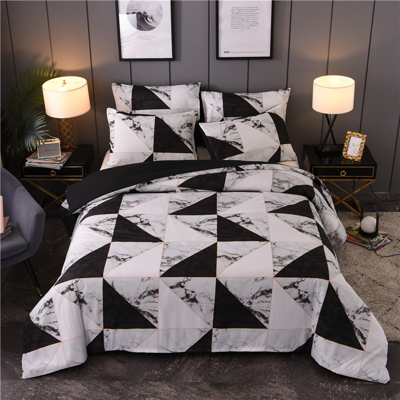 

Marbling Geometric Pattern Bed Linen Simple Black and White Duvet Cover Sets 3Pcs Bedclothes King Queen Size Bedding Set, Style-1