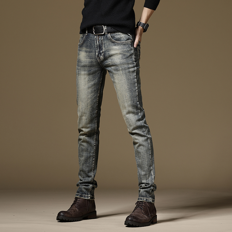 

Men's Casual Jeans Pencil Pants Skinny Denim Long Trousers Washed J66, As pic