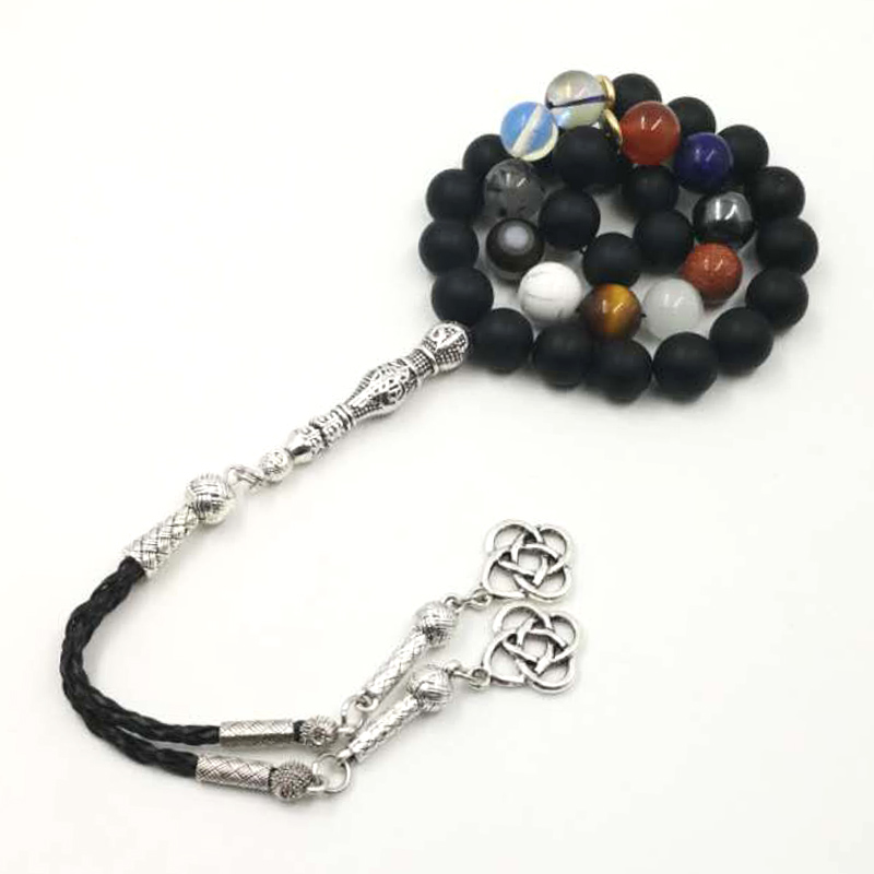 

Tasbih From Natural Frosted agates sandstone lapis lazuli hematite crystal cat eye tiger eye white turquoises Opal Sulaimani
