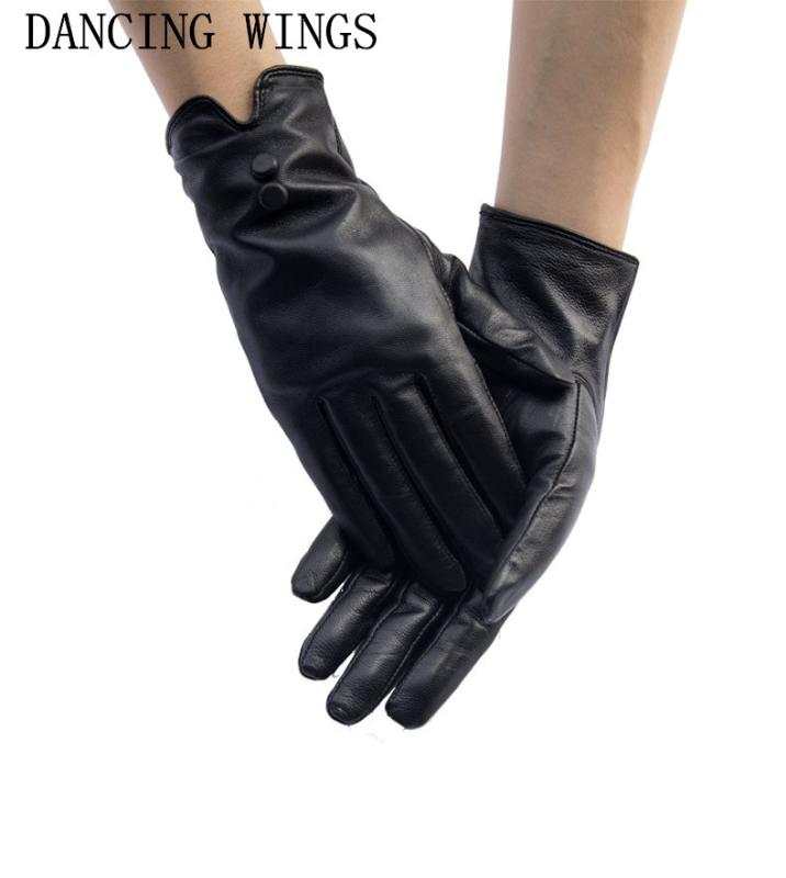

Sheepskin Guantes Mujer 2020 Fashion Button Women's Genuine Leather Gloves Wrist Soft Elegant Winter Mittens Gloves Female