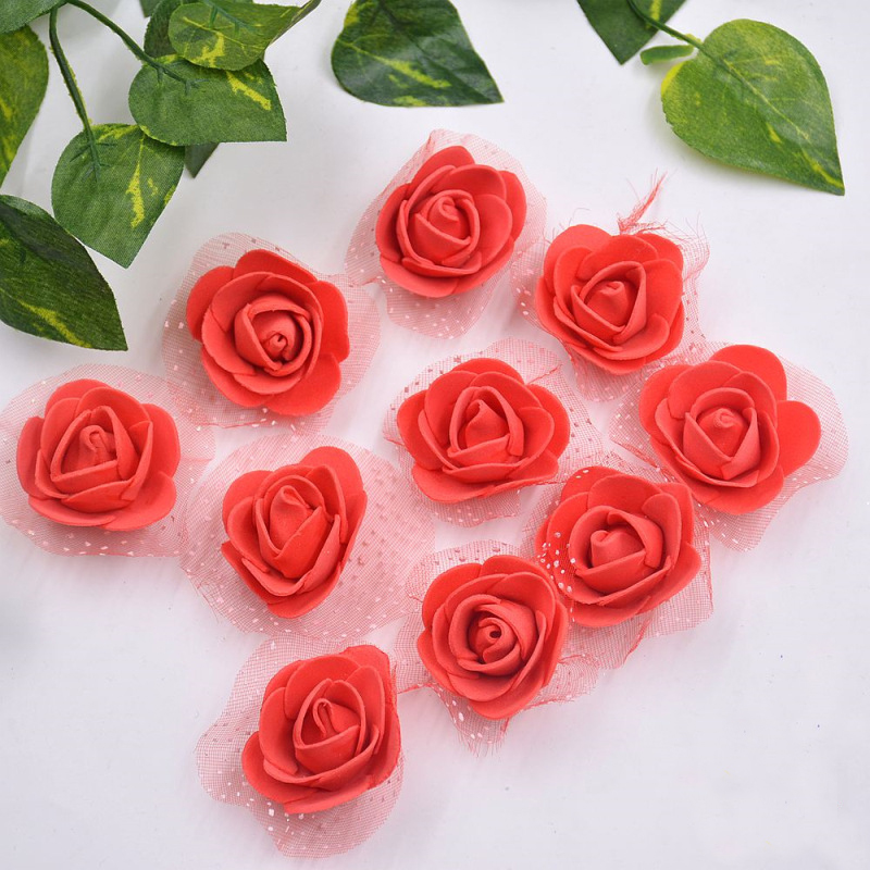 

50pcs 3cm DIY fake rose flower Mini PE Foam Rose Artificial Flower Heads scrapbooking gift box diy wreath Multi-use, Sky blue