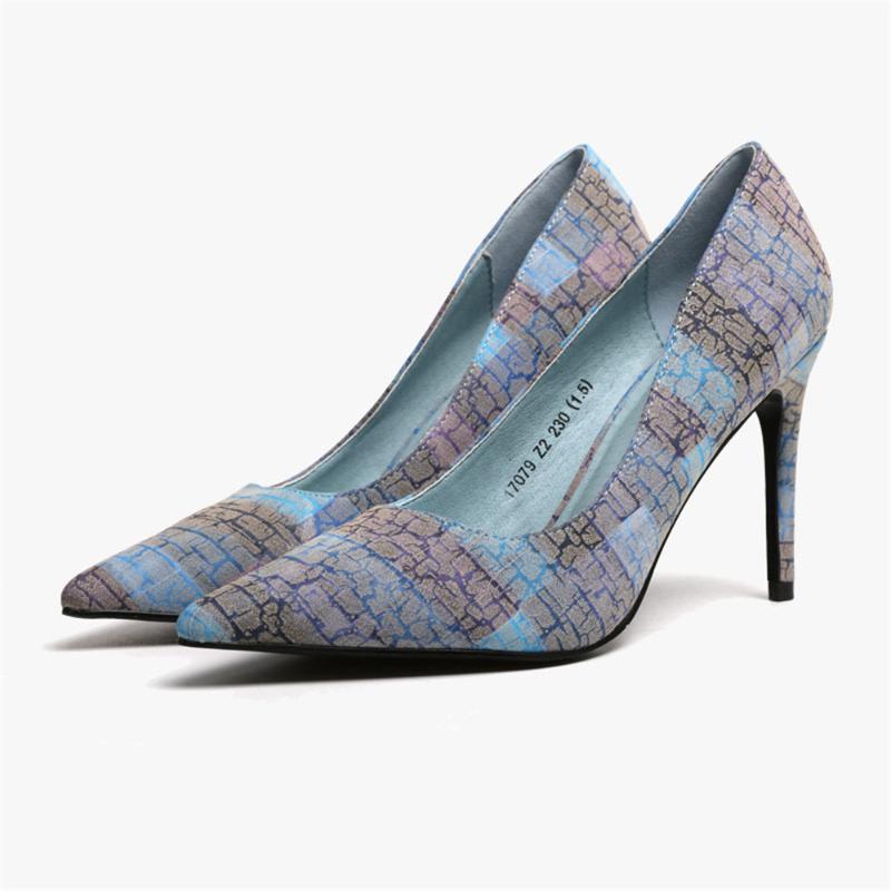 

2020 New Style Women's Shoes Pointed High Heels Fashion Light Nouth Pattern color Matching Women's Shoes, Blue