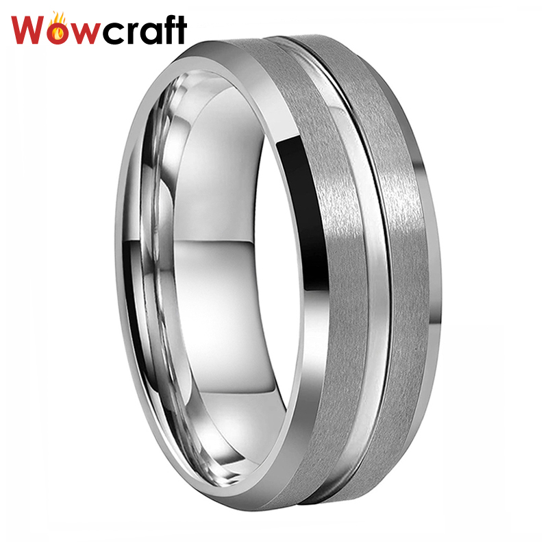 

Mens Womens 6mm 8mm Tungsten Carbide Steel Rings Wedding Bands Matted Finish with Groove Beveled Edges Comfort Fit