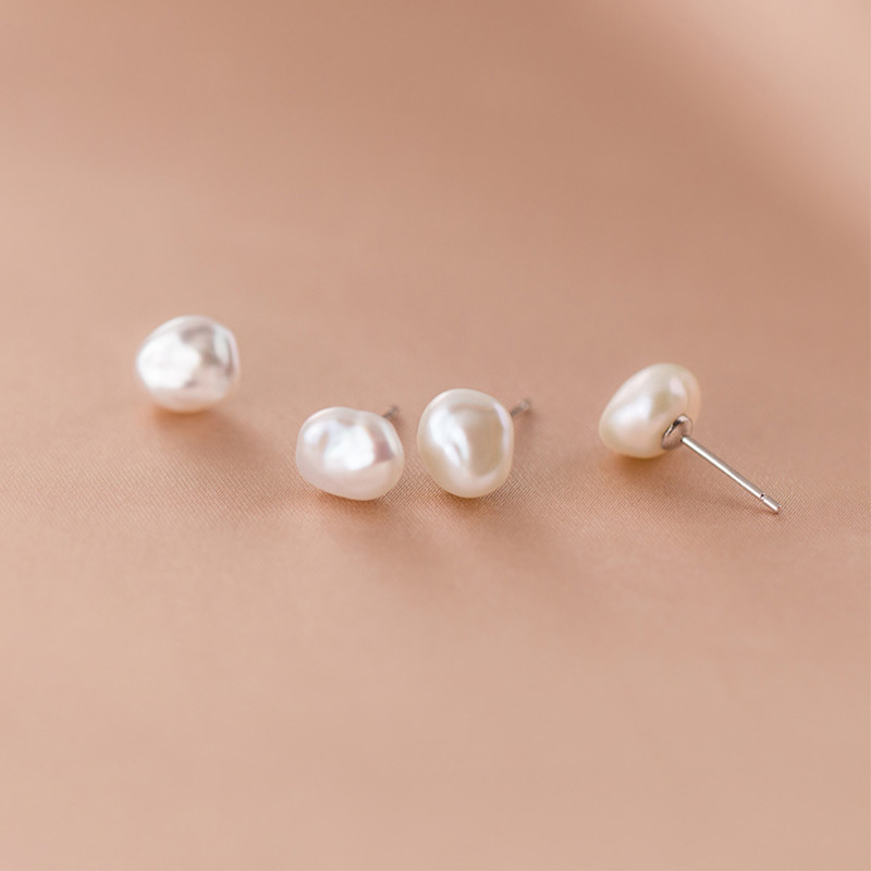 

Simulated Pearl Earrings 925 Sterling Silver Stud Earrings For Women Girl Simple Korean Fashion Irregular Baroque Pearl Jewelry