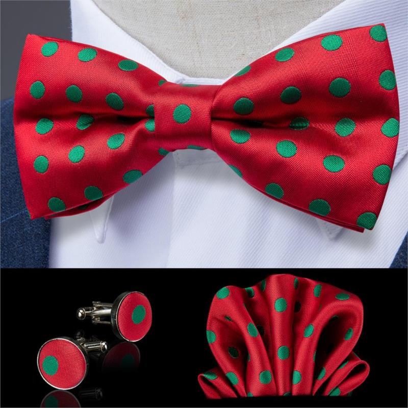 

DiBanGu Red Green Dot Butterfly Silk Self Bow Tie For Men Classic Wedding Bowtie Handkerchief Suit Set Neckwear Mens Ties JM-101