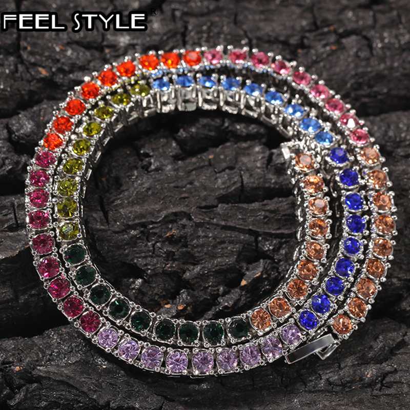 

4MM Bling Iced Out 1 Row Colorful Rhinestone Choker Necklace Tennis Chain Necklaces For Men Hip Hop Jewelry