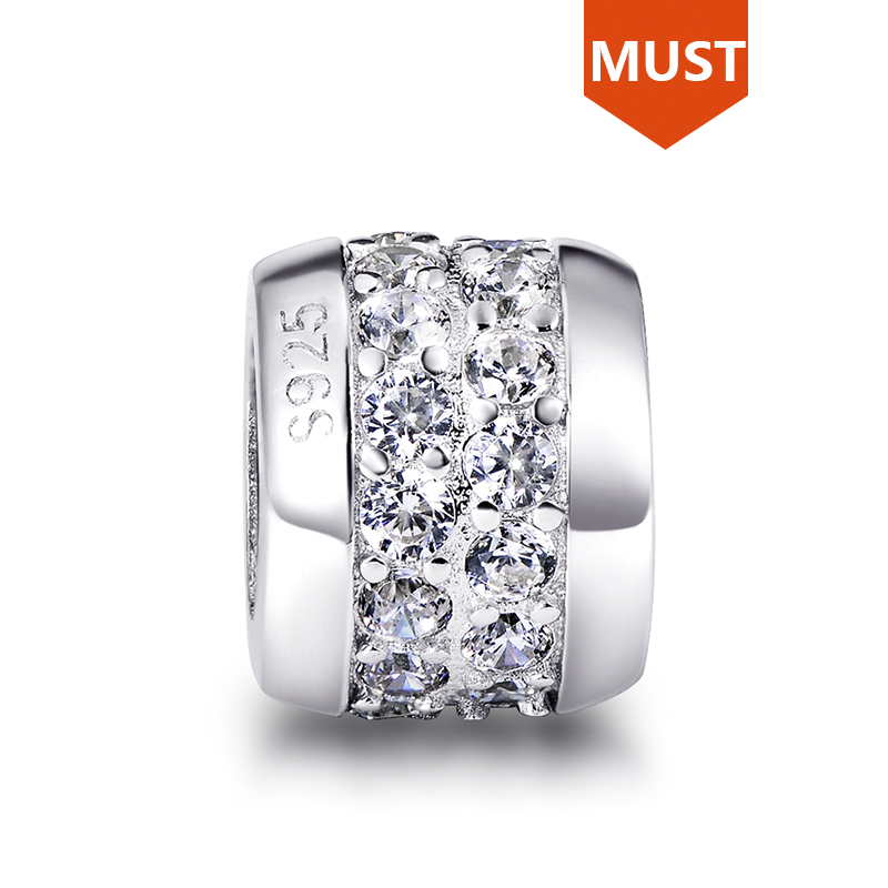 

Fit Authentic Europe Bracelets Silver 925 Original Middle White Zircon Charms Collect Beads Pendant Antique Jewelry Style Gift