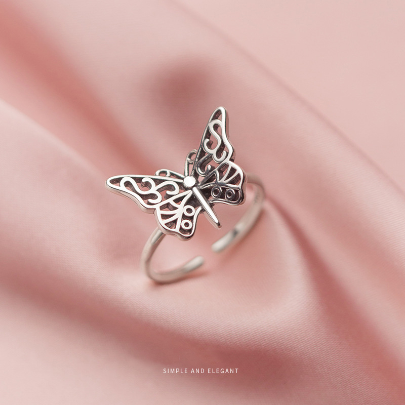 

Fashion Retro Sterling Silver Butterfly Ring Real Thai Silver Ring For Women Party Jewelry Open Finger Rings Gifts Wholesale