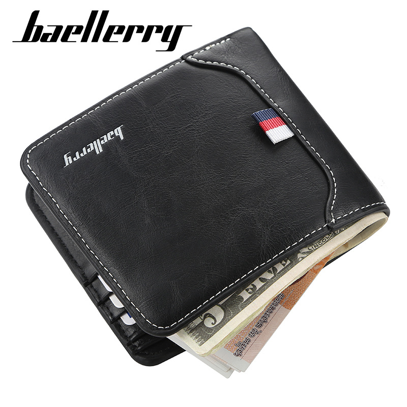 

Wholesale Baellerry Fashion Men Wallets Small Wallet Men Money Purse Coin Bag Zipper Short Male Wallet Card Holder 50PCS/lot, Beige