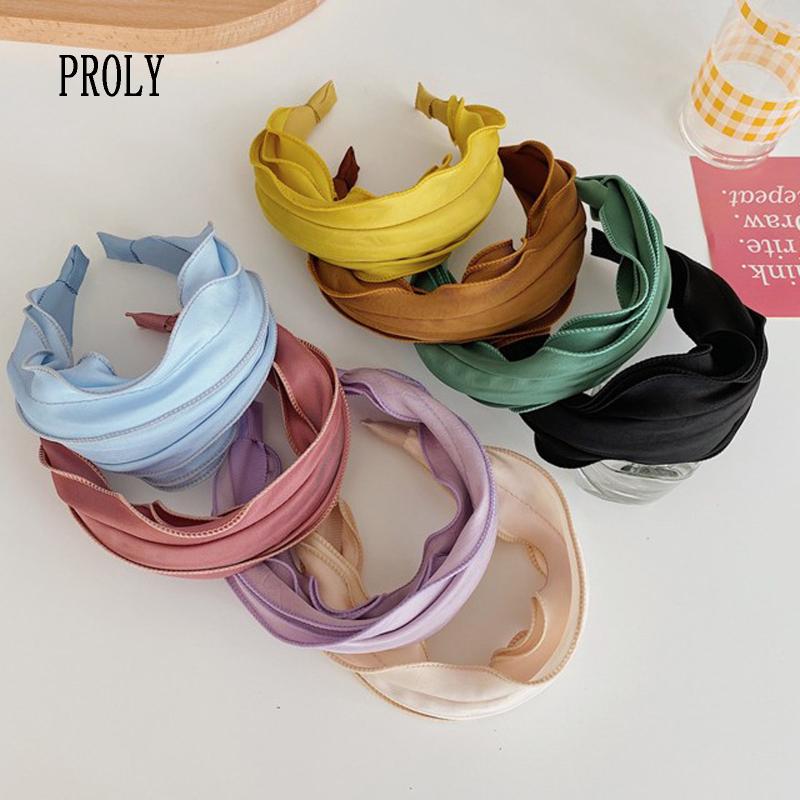 

PROLY New Fashion Women Headband Wide Side Solid Color Folds Hairband Casual Hairband Soft Turban Hair Accessories Wholesale