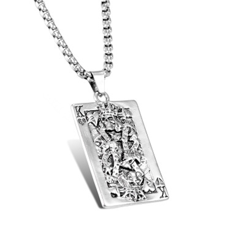 

FashionPlaying Card Hip Hop Titanium Steel Necklace Male Old K Metal Pendant Chaoren Skull HeadRock MusicFestivalGiftAccessories