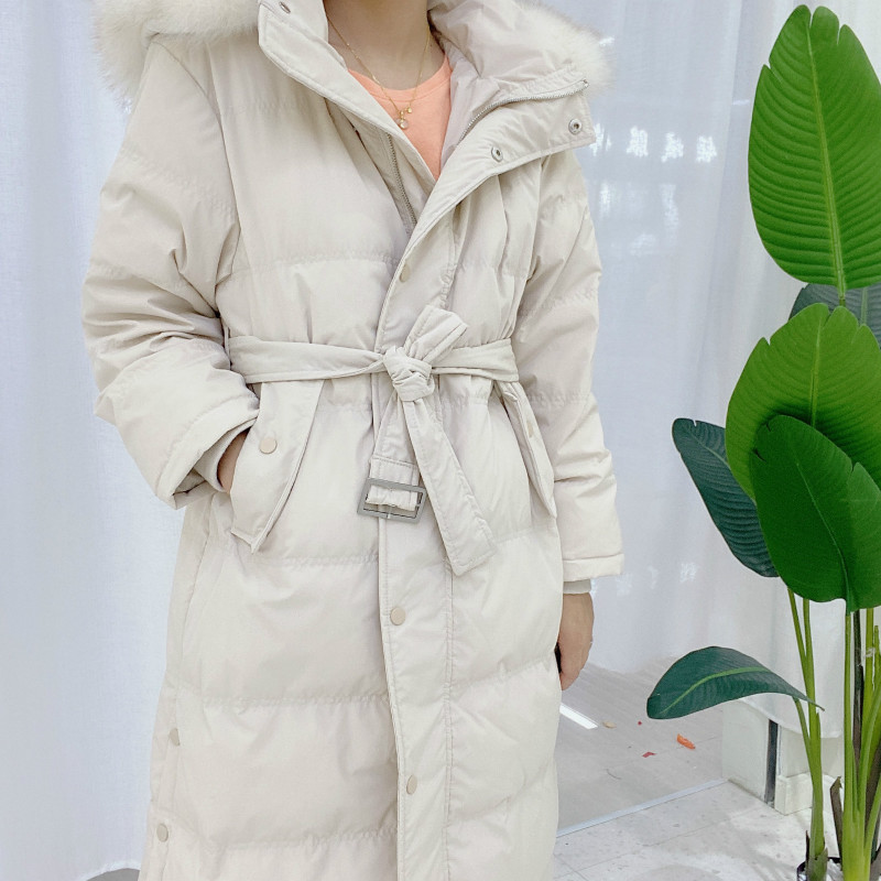 

Zhang Beibei' same down jacket women' big hairy collar white duck down Korean version, Beige
