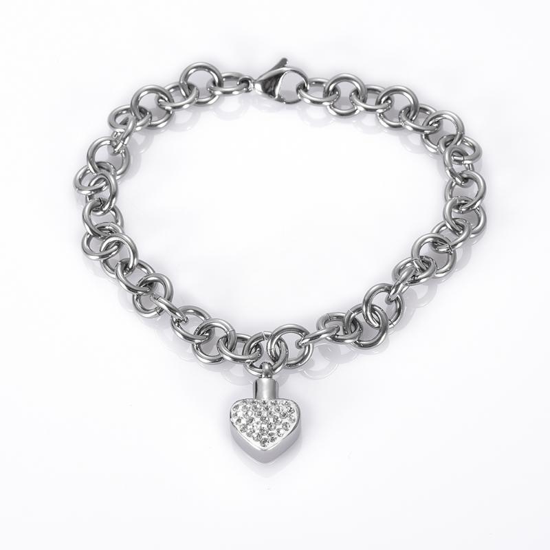 

IJB5105 Stainless Steel Cremation Crystal Heart Shape Bracelet for Ashes Urn Keepsake Memorial Bangle for Women Jewelry