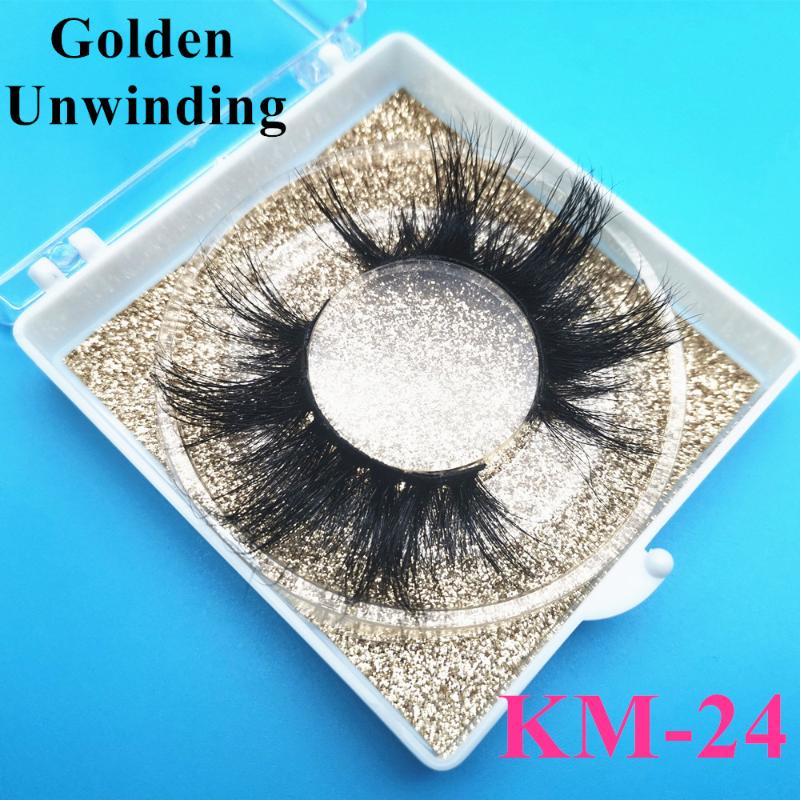 

Golden Unwinding KM-24 bulk long real mink eyelashes wholesale dramatic 3d mink hair false eyelashes custom box vendor