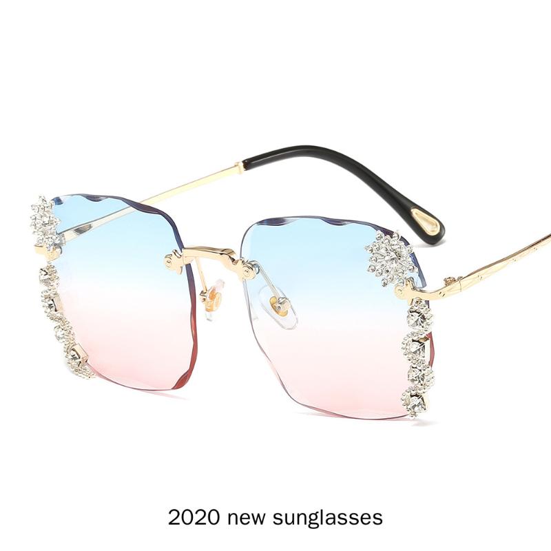 

Women Pink Blue Sunglasses Female Frameless Crystal Sun Glasses Ladies Gradient Eyewear Female Glasses UV400 NX