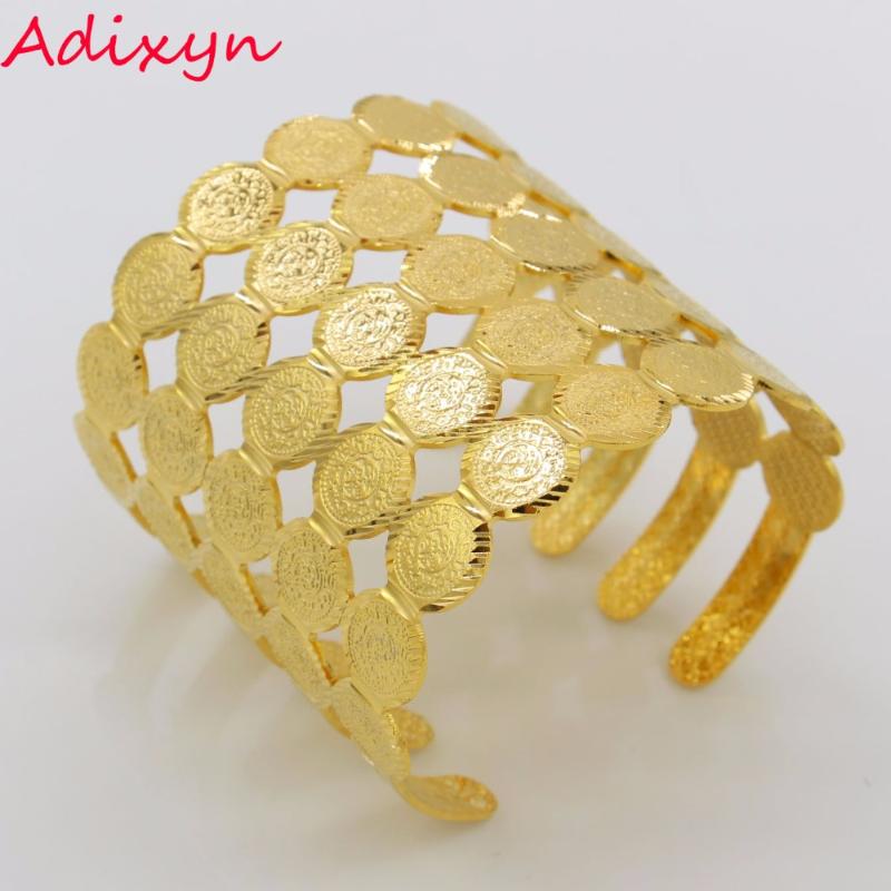 

Adixyn Width 6.5cm Coin For Women Middle Eastern Jewelry Arab Ethnic Gold Color Bracelets Jewelry Gift (Can Open