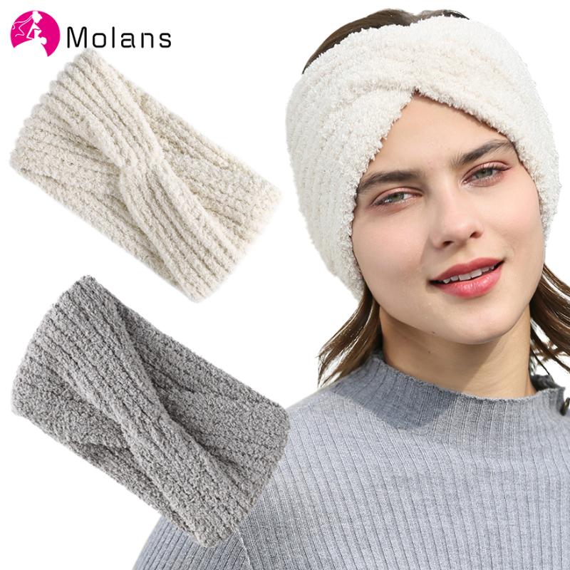 

Molans Warm Fuzzy Knot Headbands Necklace Yarns Winter Warm Ears Headband for Women Fluffy Solid Soft Girls Cross Headbands