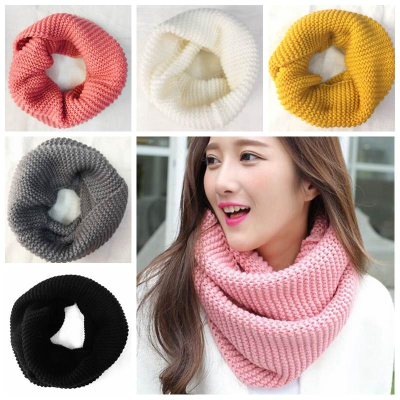 

Scarves Winter Warm Knitted Scarf Women Solid Color Neck Warmer Ring Knit Wool Ladies Snood