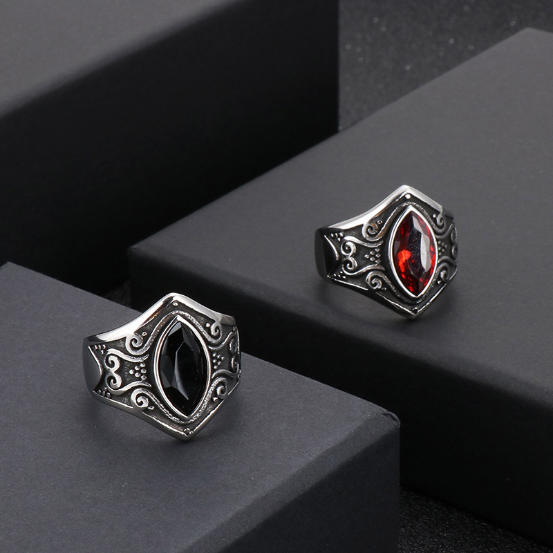 

Vintage Jewelry Stainless Steel Red Stone Carved Men's Ring Personality Fashion Ring