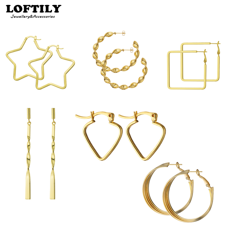 

Hoop & Huggie Vintage Jewelry Retro Punk Gold Colour Geometry Statement Heart Earring For Women Irregular Drop Big Hollow Star