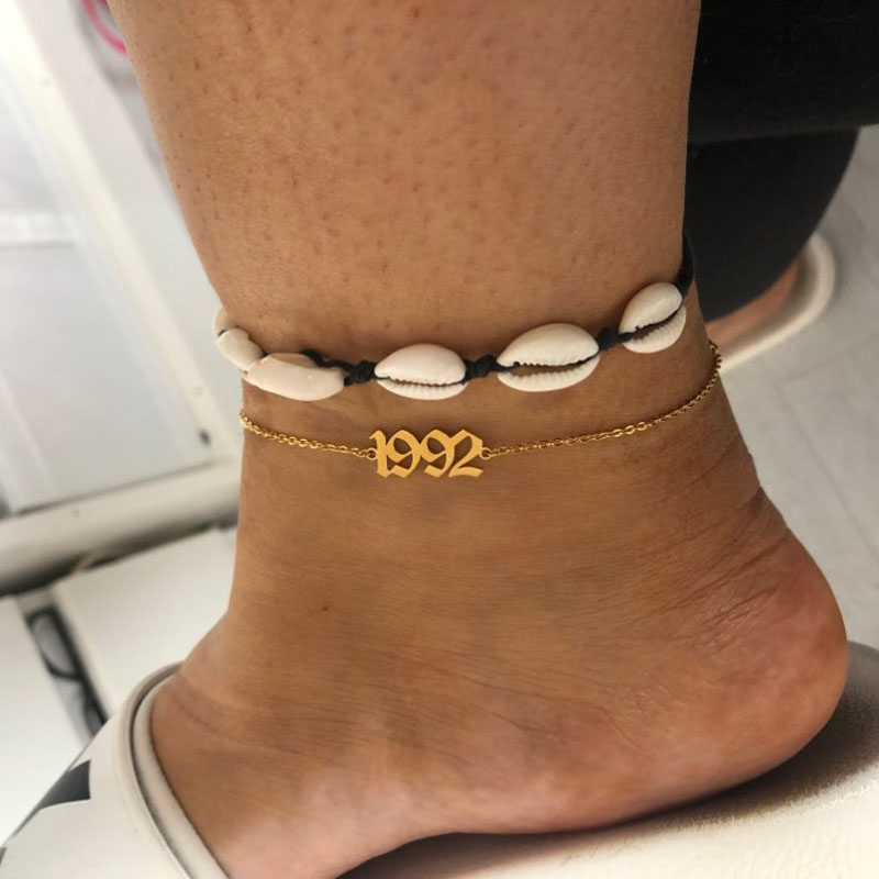 

Minimalism Number Anklet Bracelet For Women Foot Jewelry Stainless Steel Gold Special Dates Birth Year Anklets Friendship Gifts, Black