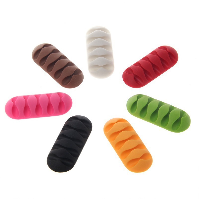 

5-Clip Cable holder 67*27mm Rubber Charger wire Winder Organizer 7 colors Fixing Device Colorful Cable Management clip