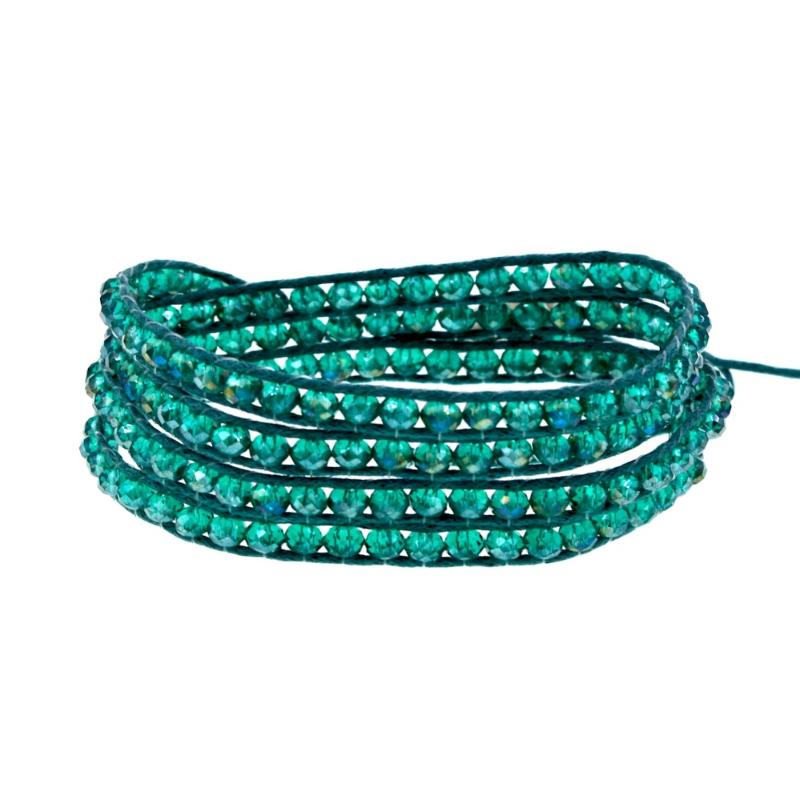 

New Jewelry Crystal Bead Charm Green crystal Bangle 4 Round Wrap Bracelet