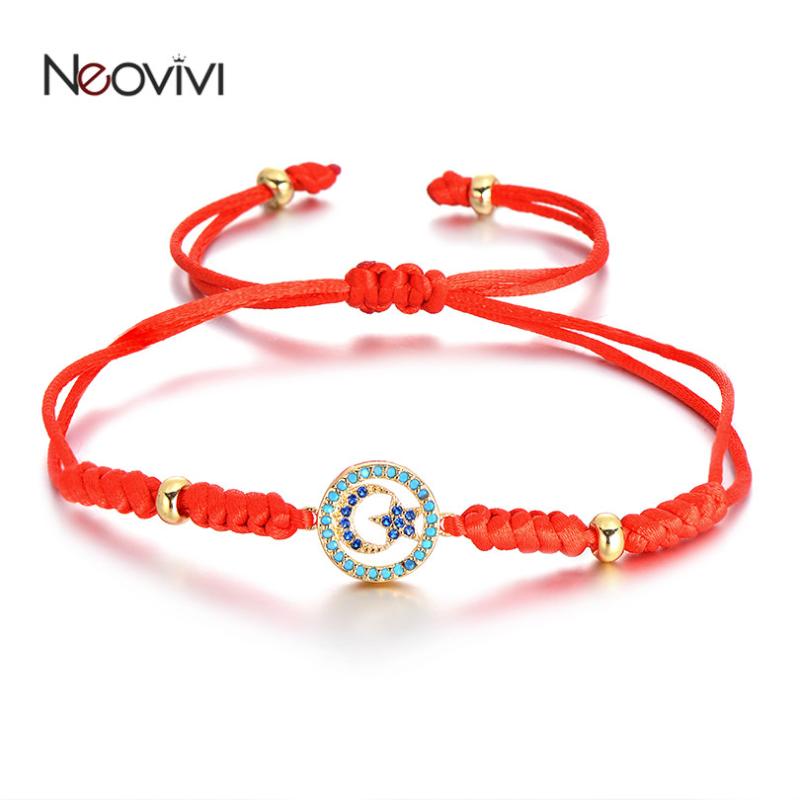 

Neovivi Muslim Prayer Jewelry Supplies Crescent Moon Star Bracelets CZ Black Red Rope String Bracelet for Women Men Islam