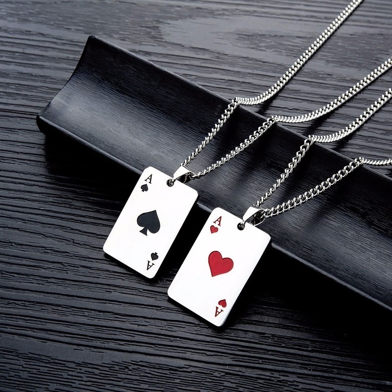 

Lucky Ace of Spades Stainless Steel Mens Necklace Silver Color Poker Pendant Necklaces for Women Casino Fortune Playing Cards