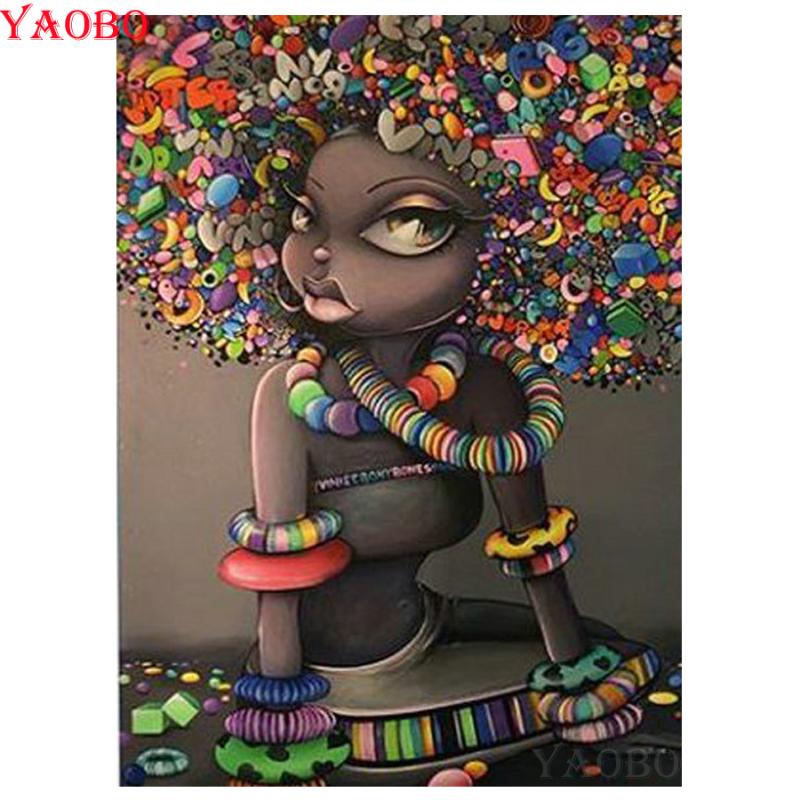 

DIY 5D Diamond Mosaic African girl Handmade Diamond Painting Rhinestones Cross Stitch full square round Embroidery sale