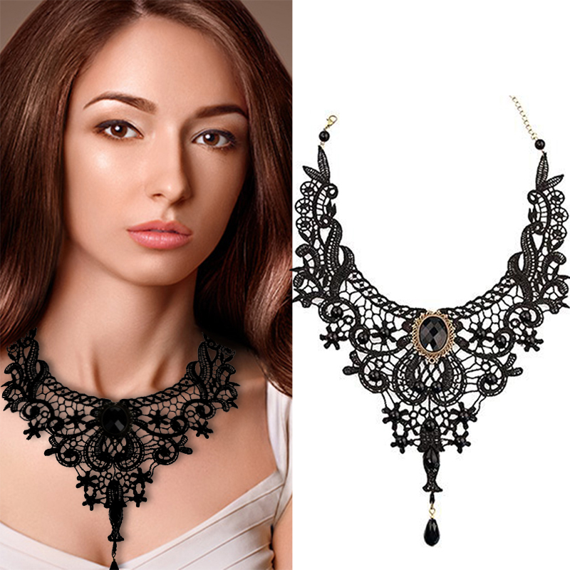 

Halloween Sexy Gothic Punk Style Necklace Black Lace Neck Chain Collar Necklace Retro Victorian Women's Collar Steampunk Jewelry