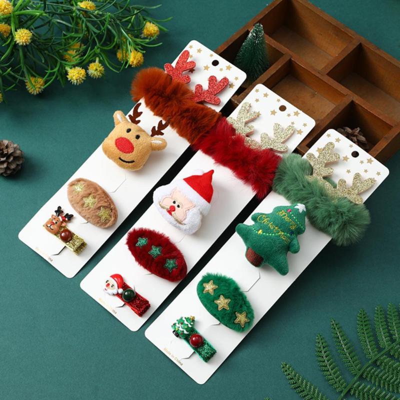 

4PCS/Set Cartoon Christmas Gifts Set Girl Hair Clips Barrettes Hair Ornament Headband Children Hairpins Accessories Gifts