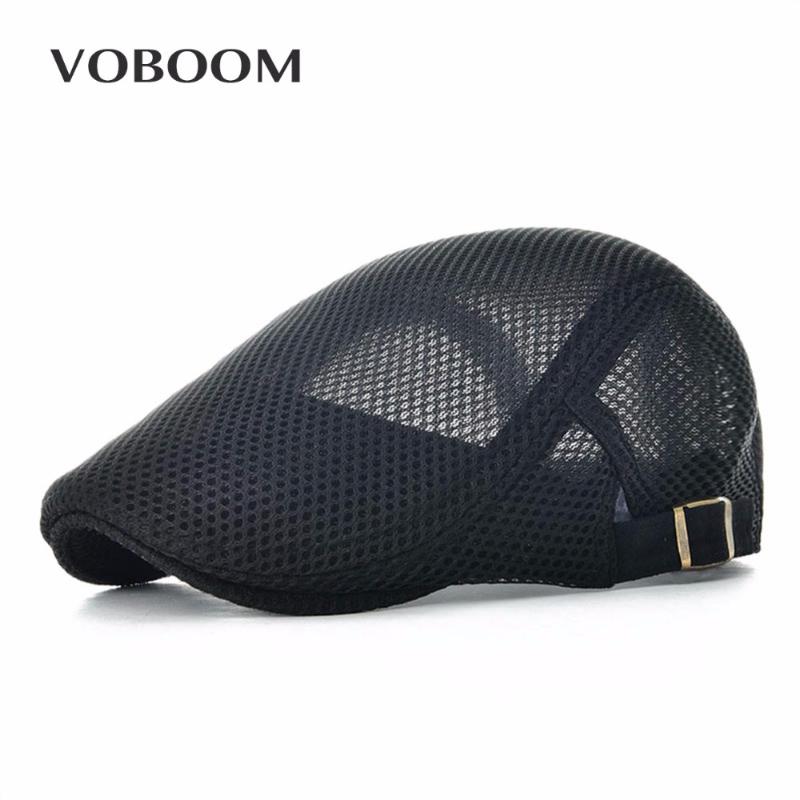 

VOBOOM Summer Men Women Casual Beret Hat Ivy Flat Cap Cabbie Newsboy Style Gatsby Hat Adjustable Breathable Boina Mesh Caps 124, White