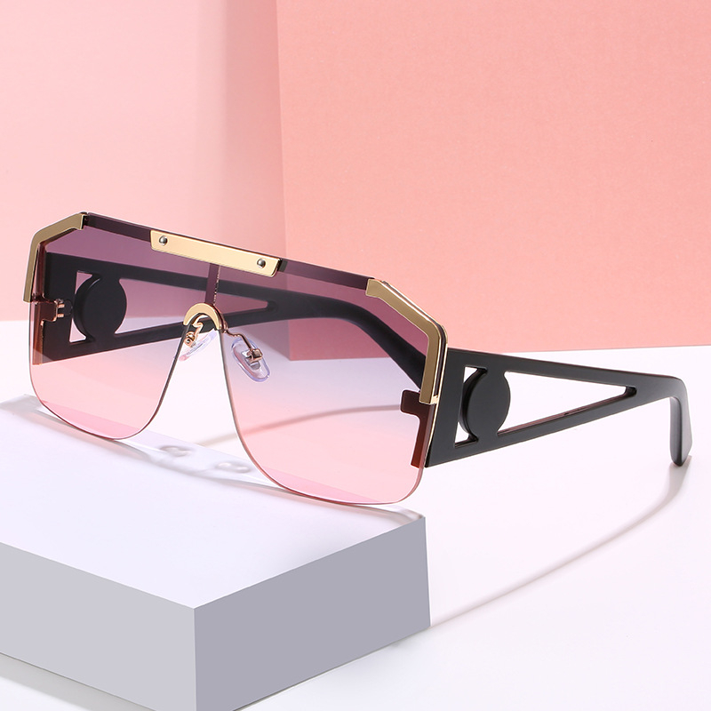 

Sunglasses Oversized One Piece Rimless Square For Women Sun Glasses Men Retro Alloy Wide Leg Eyewear Black Silver