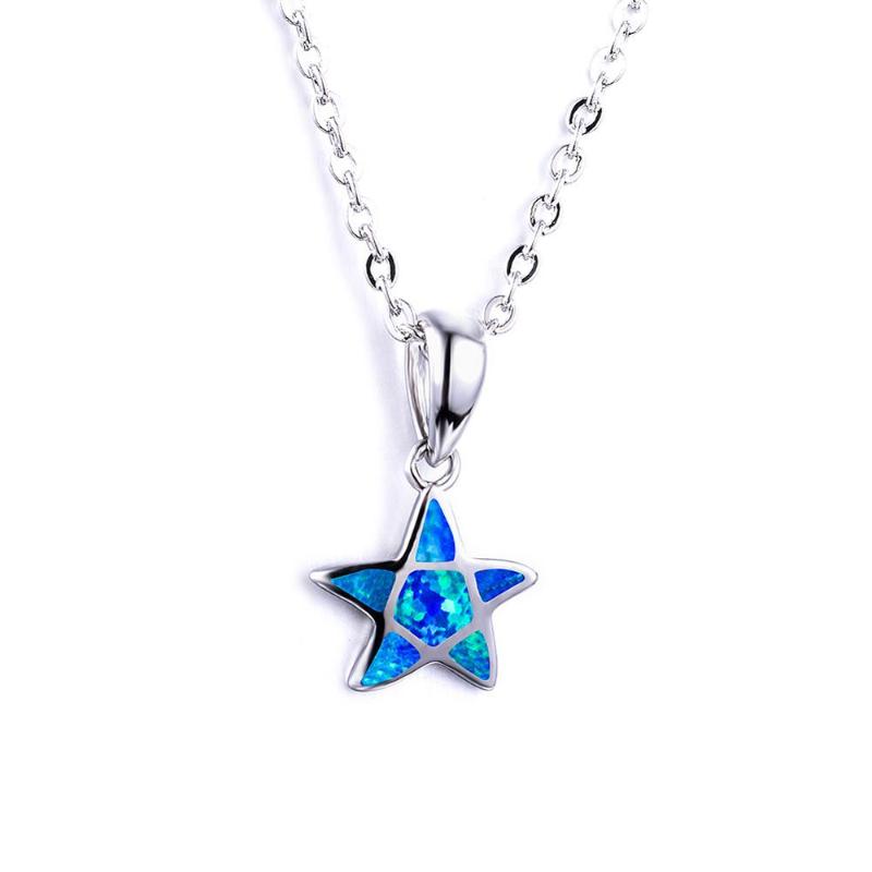 

New fashion pentagram necklace gift marine style blue zircon necklace for women 2020 jewelry