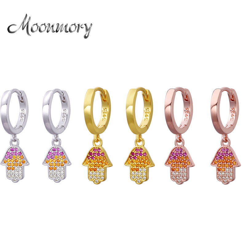 

Moonmory Charm 100% 925 Sterling Silver Hand Zircon Drop Earring For Women 2020 Birthday Colorful Evil Eye Hoop Earring Jewelry