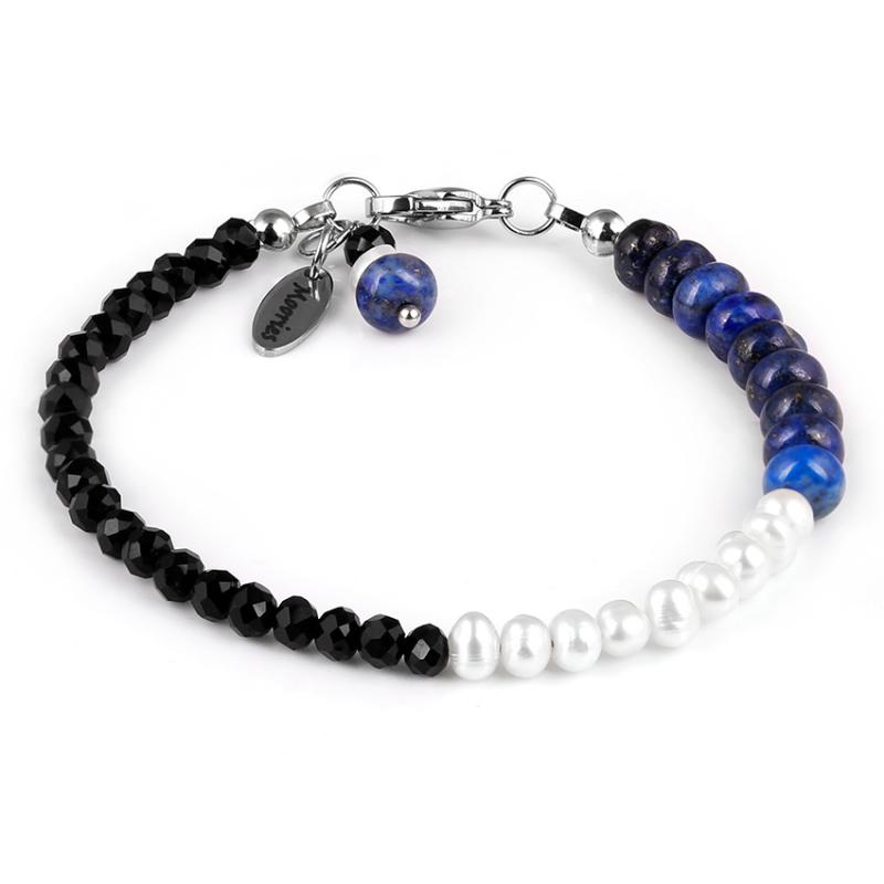 

Black Natural Stones with pearl Bracelet Stainless Steel Clasp Handmade Bracelets Jewelry For Women and men Couple bracelets