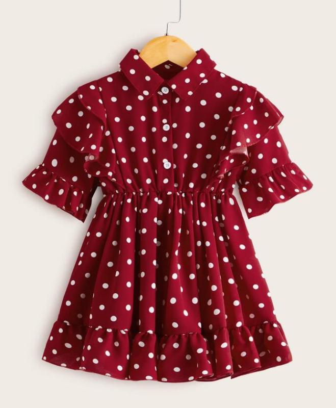 

Retail Fall Baby Girls Red Dot Dress , Girls Princess Cute Clothes 2-7T, As pic