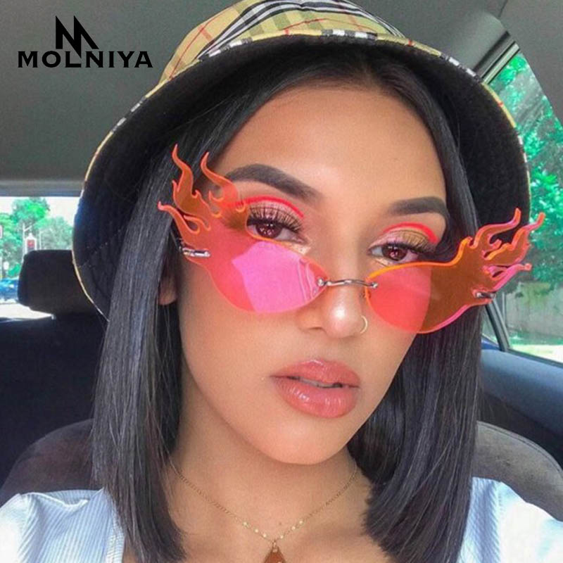 

Fashion Fire Wave Flame Sunglasses Women Men Rimless Sun Glasses Eyewear Luxury Trending Wide Side Party Sunglasses Streetwear