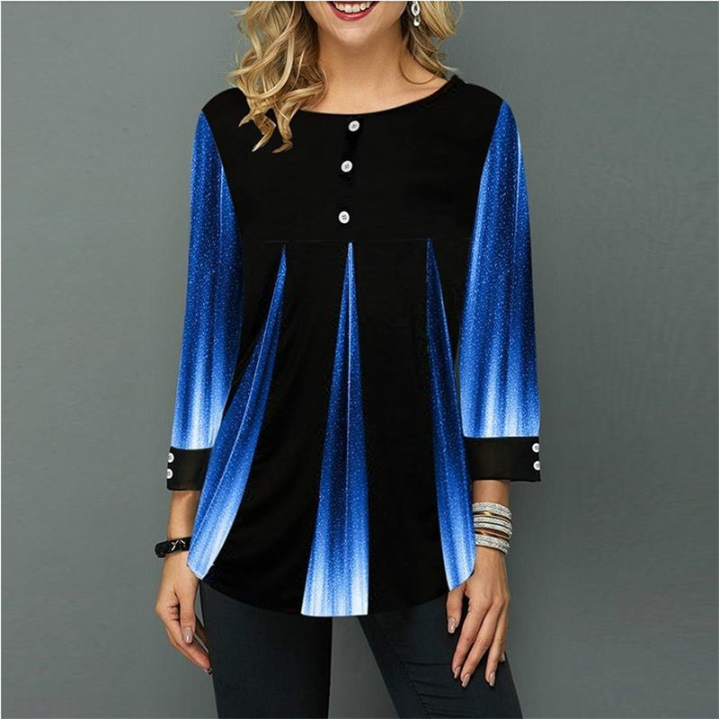 

Shirt Women Spring Summer Blouse 3/4 Sleeve Casual 3D Gradient Printing Female Fashion Shirt Tops Plus Size 5XL StreetShirt, Short dark green