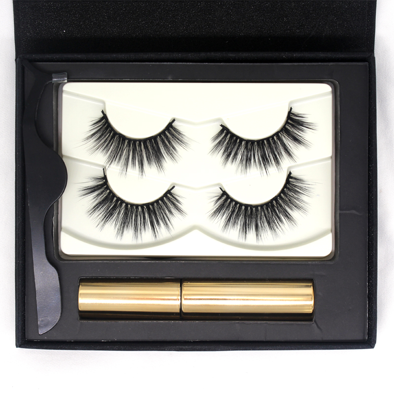 

2 Pair 3D Magnetic False Eyelashes Liquid Eyeliner Set False Eyelashes Fluffy Thick Lashes Soft Eye Makeup Extension Tools