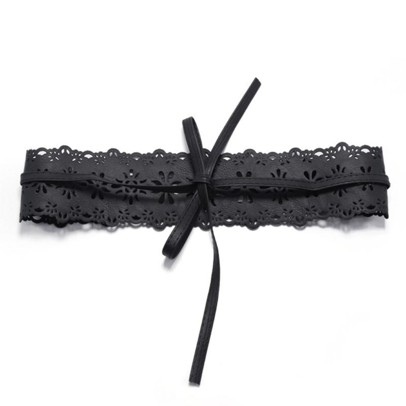 

Fashion Women Boho Lady Vintage Leather Hollow Out Waistband Accessories Z913, Black