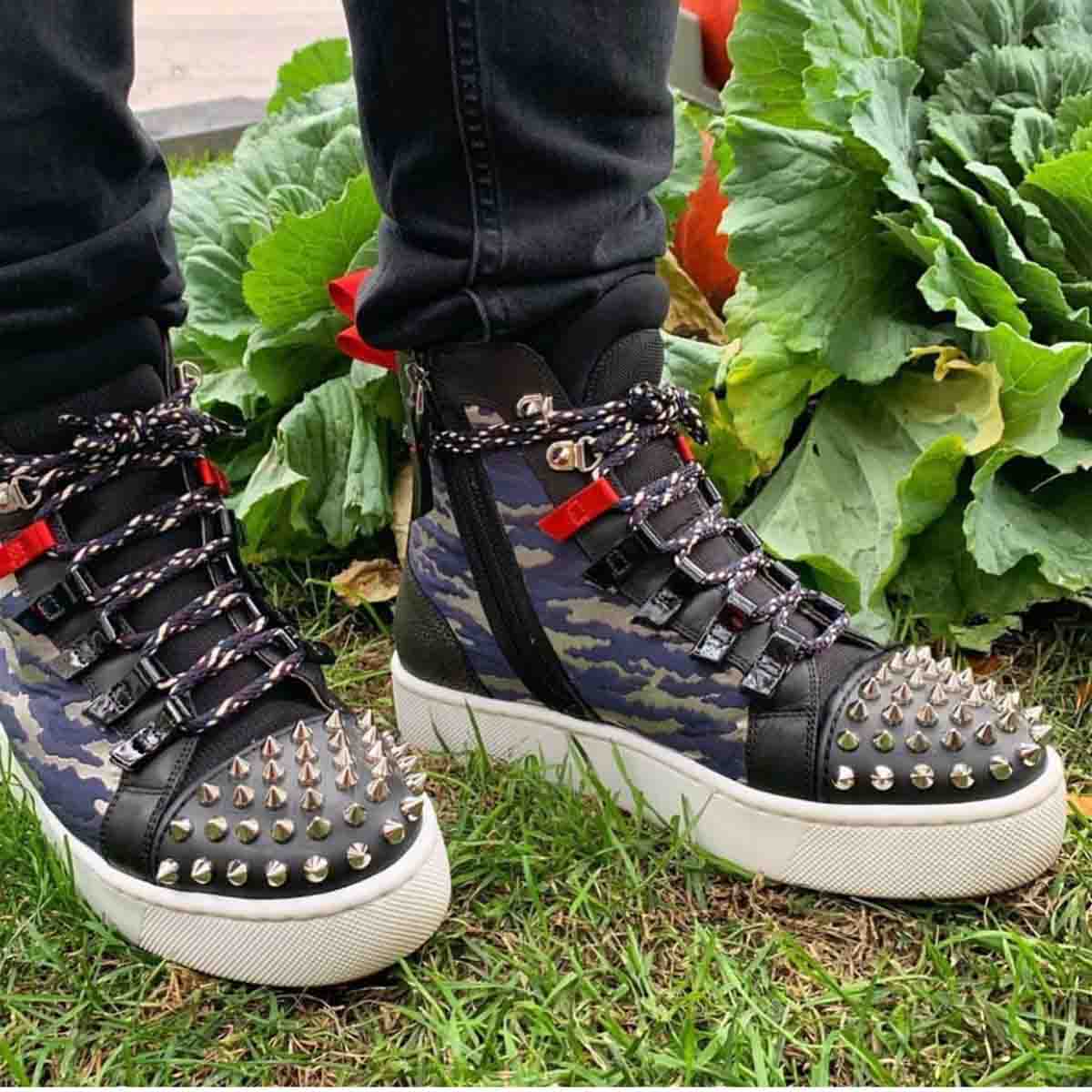 

Winter Fashion Mens High Boots Smartic Hiking Boots Neoprene Spiked Red Bottom Boot Studded Lug Outsole Men's Boot Brand Booties