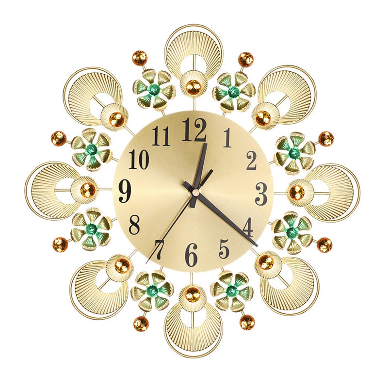 

Vintage Flowers and Diamond Wrought Iron Wall Clock Creative Mute Wall Clock Living Room Decoration
