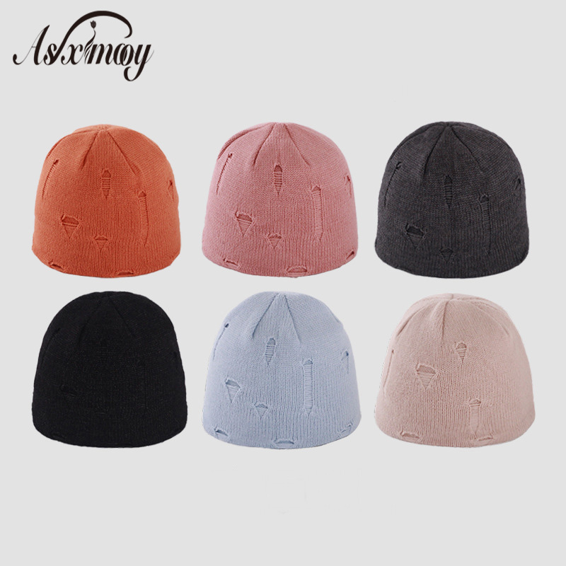 

Men Women Beanie Hat Autumn Winter Warm Hat Unisex Hole Knitted Slouchy Skull Caps Beanies Caps Wool Soft Beanies Hats 2020