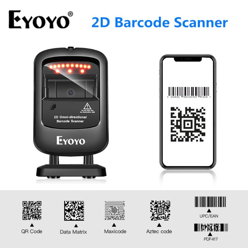 

Eyoyo 1D 2D Desktop Barcode Scanner Omnidirectional Hands-Free USB Wired Barcode Reader Screen scanning code scanner reader
