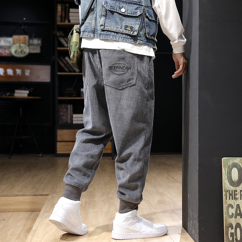 

Japanese Vintage Designer Fashion Men Jeans Loose Casual Cargo Pants Corduroy Harem Trousers Streetwear Hip Hop Jogger Pants Men, Black