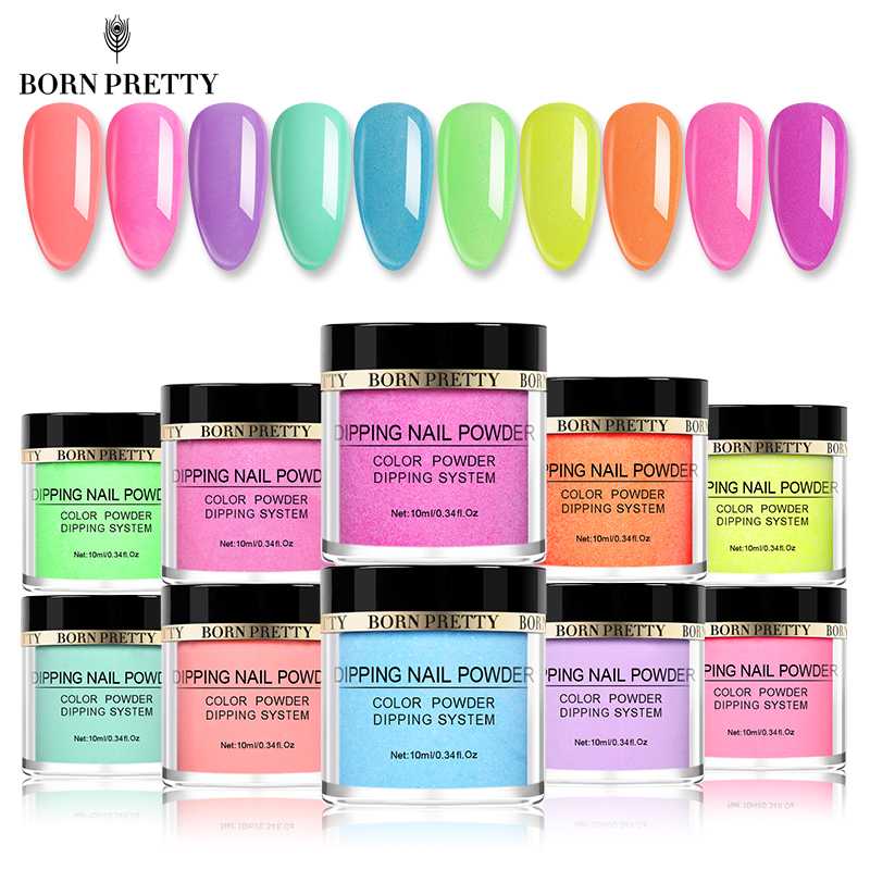 

BORN PRETTY 10Pcs/set Dipping Nail Powder Set Soak Off Base Top Coat Activator Brush Saver Kit Full Set Dipping Nail Glitter, Silver;gold