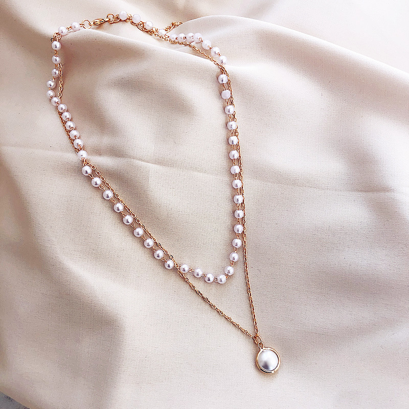 

fashion Double layer gold Chain Pendant necklace Korean Style Pearl Choker Necklace Women Weddings Party Girl Gift 2020